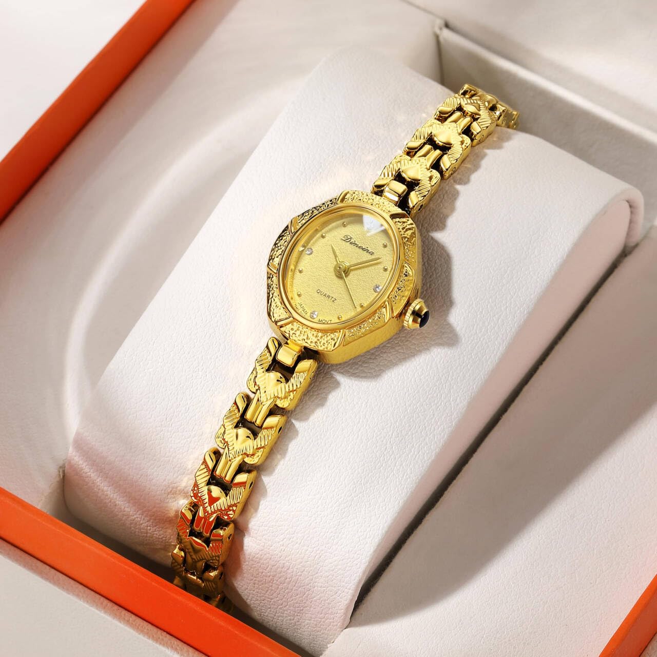 FORSINING Relojes de oro para mujer, vintage, relojes de pulsera de acero inoxidable, delicado y pequeño hexagonal para mujer, pulsera