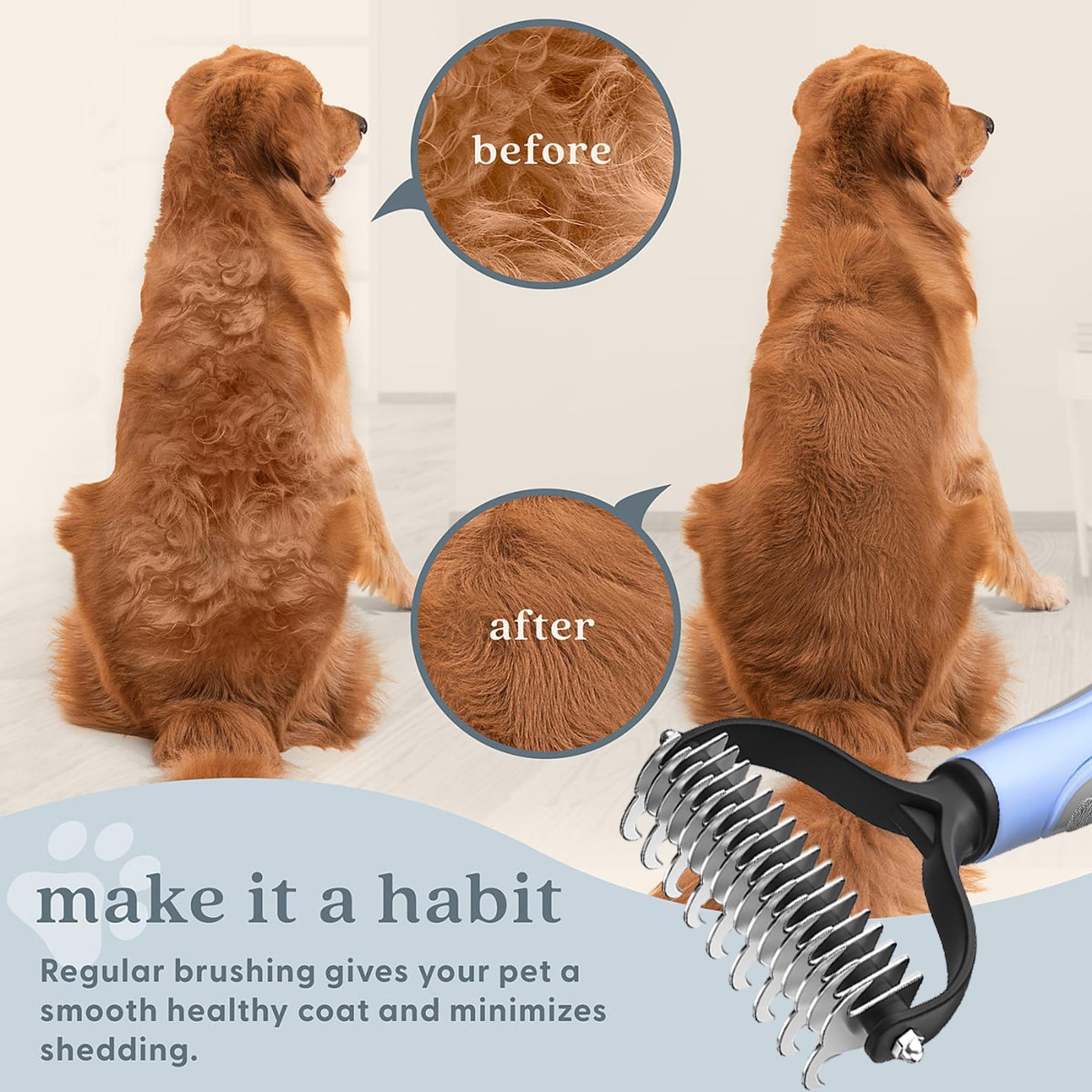 Spazzola Per Cani E Gatti A Doppia Faccia - Massaggio E Rimozione Peli