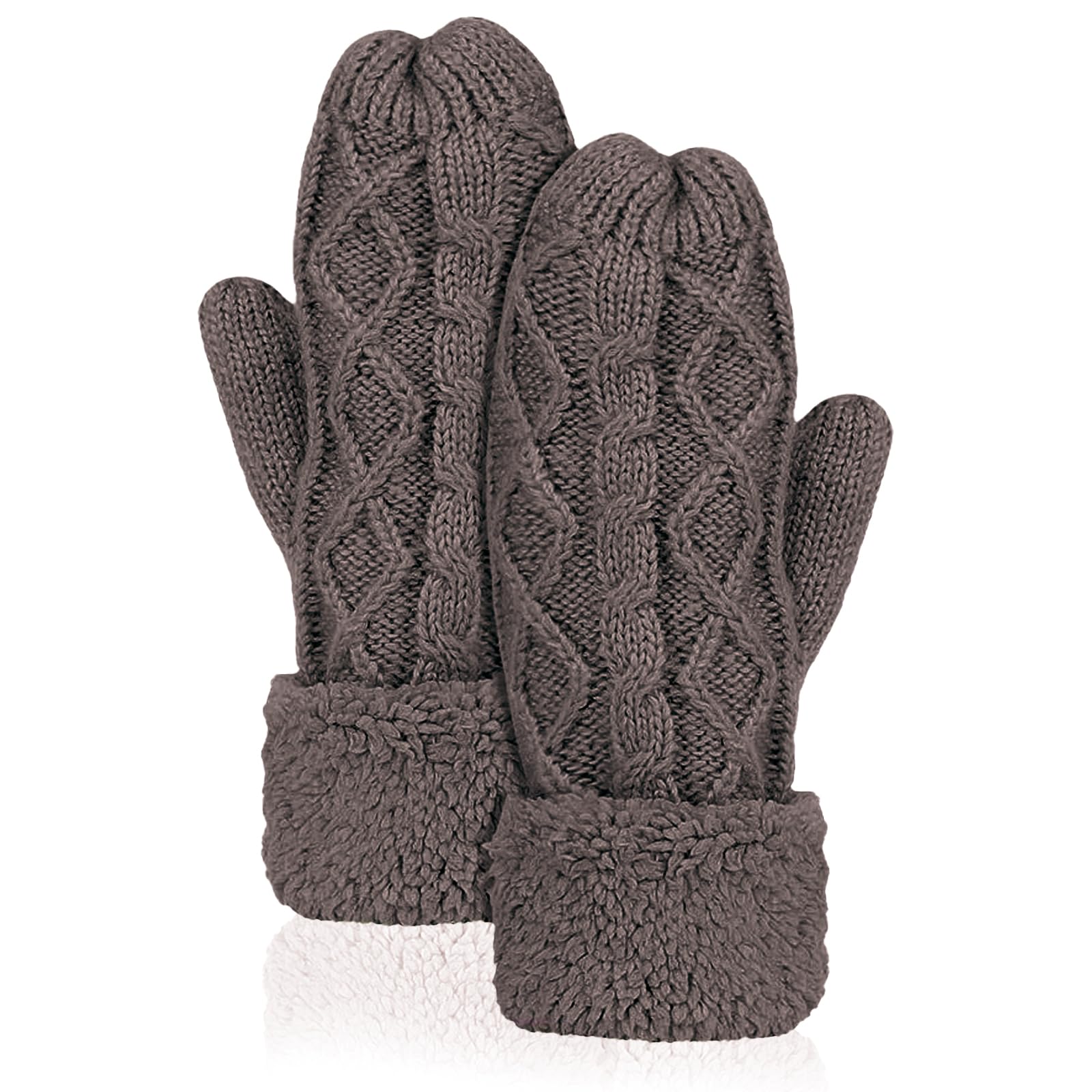 Yxelydriail Women's Dark Gray Mittens Winter Gloves For Knitted Winter Thermal Gloves With Fuzzy Cuffs For Cold Weather (Dark Gray)