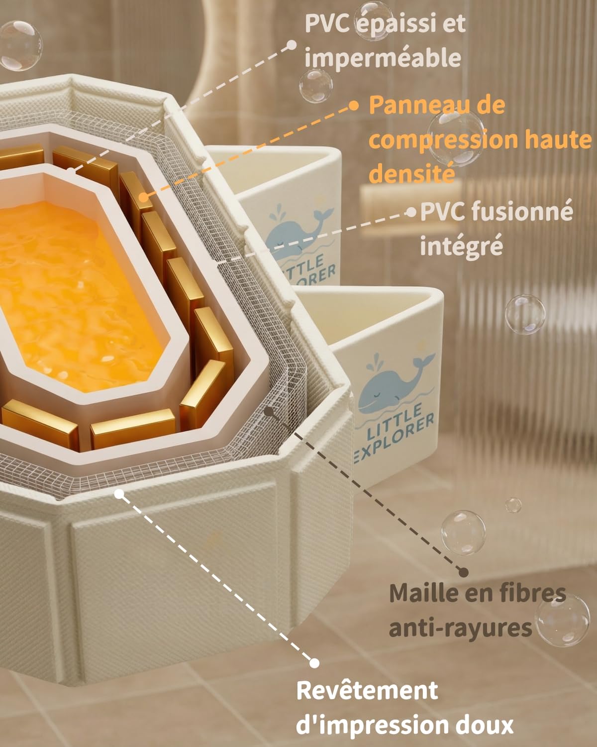 Navicella pieghevole per neonati e bambini da 0 a 6 anni, vasca da bagno pieghevole per doccia, vasca da bagno per bambini con 4 piedini stabili, doppio scarico, salvaspazio e portatile (bianco)