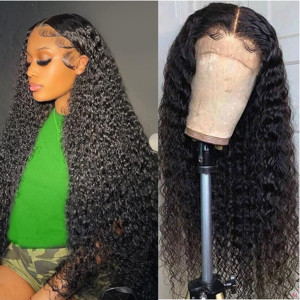 Pinketer Deep Wave Lace Front Wigs Human Hair Natural 13x4 Lace Frontal Wet and Wavy Wig 180% Density Brazilian Virgin Curly Wigs for Black Women with