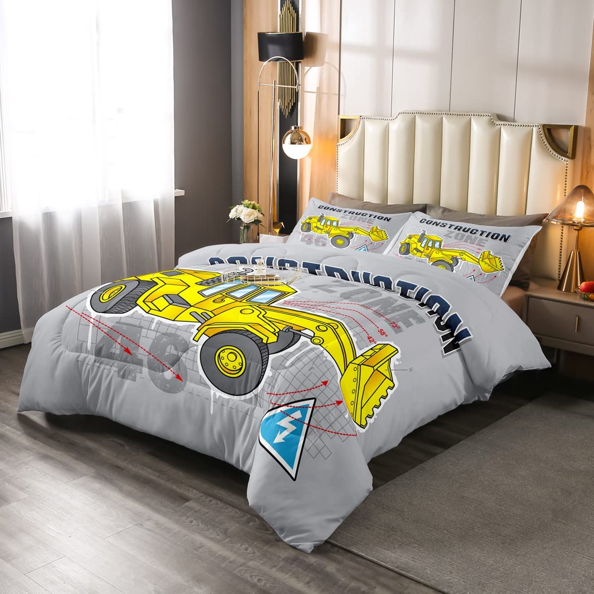Loussiesd Kids Cartoon Construction Excavator Bedding Set for Kids Boys Tractor Vehicles Truck Car Duvet Insert Double Size — image 1
