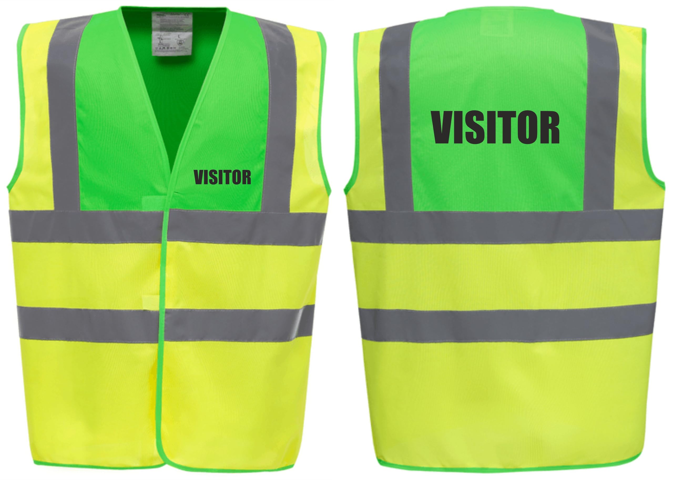 Brook Hi Vis Premium Two Tone Safety Vest - VISITOR Printed Front & Back, Event Management High Viz Waistcoat, Available 8 Colours Hi Vis Vest (UK, Alpha, S, Regular, Regular, Lime Green/Yellow)