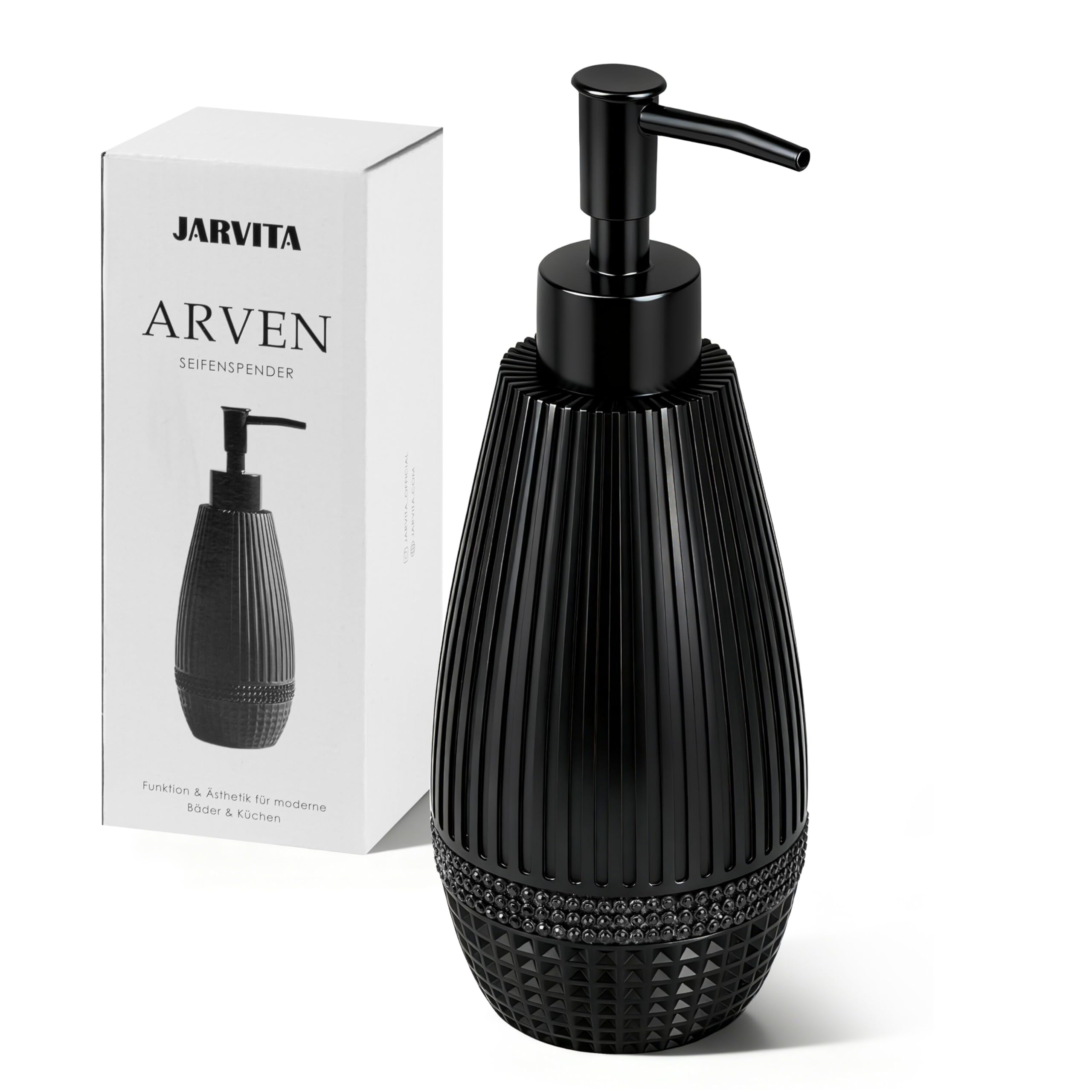Seifenspender schwarz matt - Spülmittelspender küche und Bad für Design-Liebhaber - Pumpspender, geeignet für Flüssigseife oder Spülmittel - soap Dispenser mit Schmucksteinen