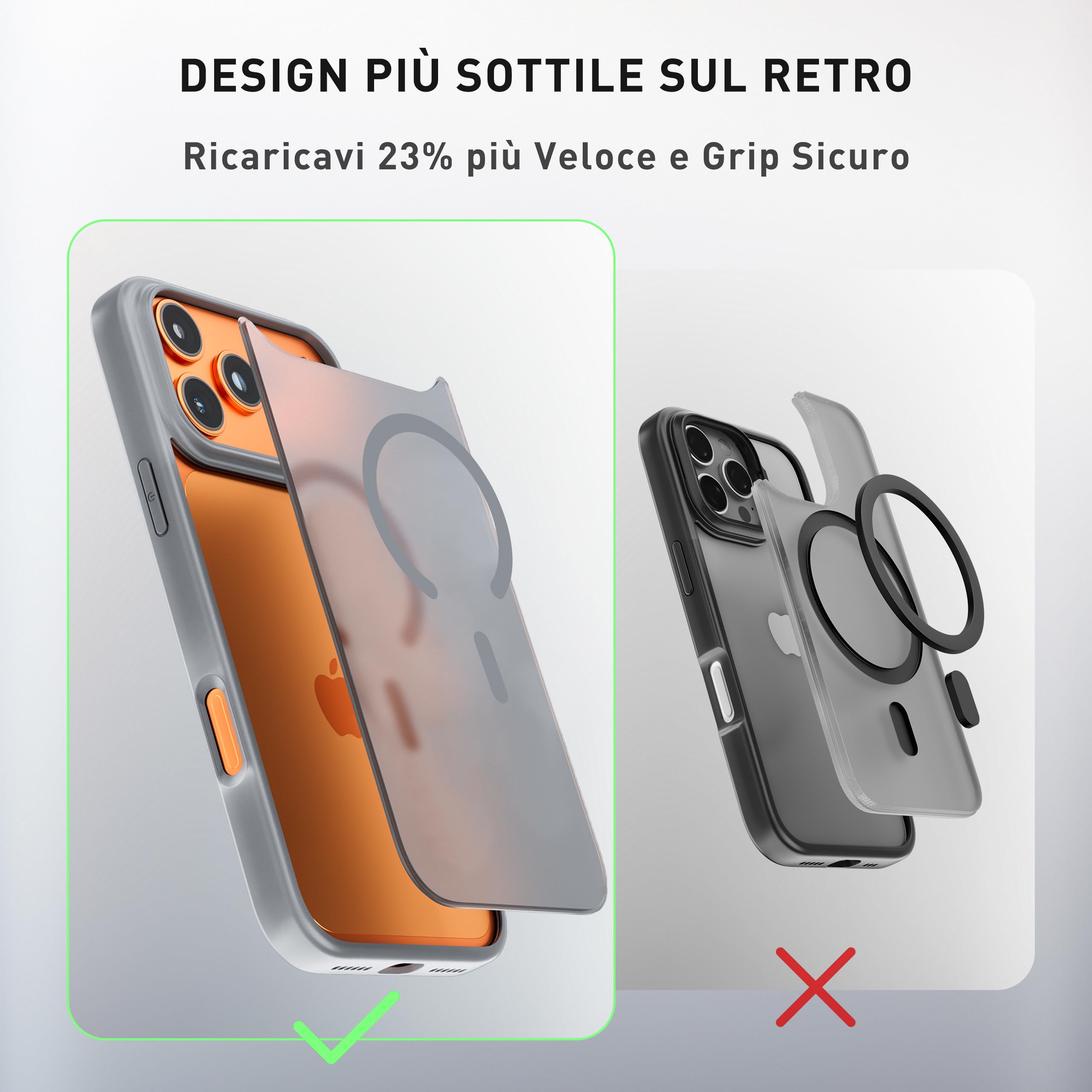tigratigro Cover Magnetica per iPhone 17 Pro, Compatibile con Mag-Safe, Custodia Traslucida Opaca Posteriore Sottile Protettiva Case, Protezione Antiurto di Grado Militare, Grigio
