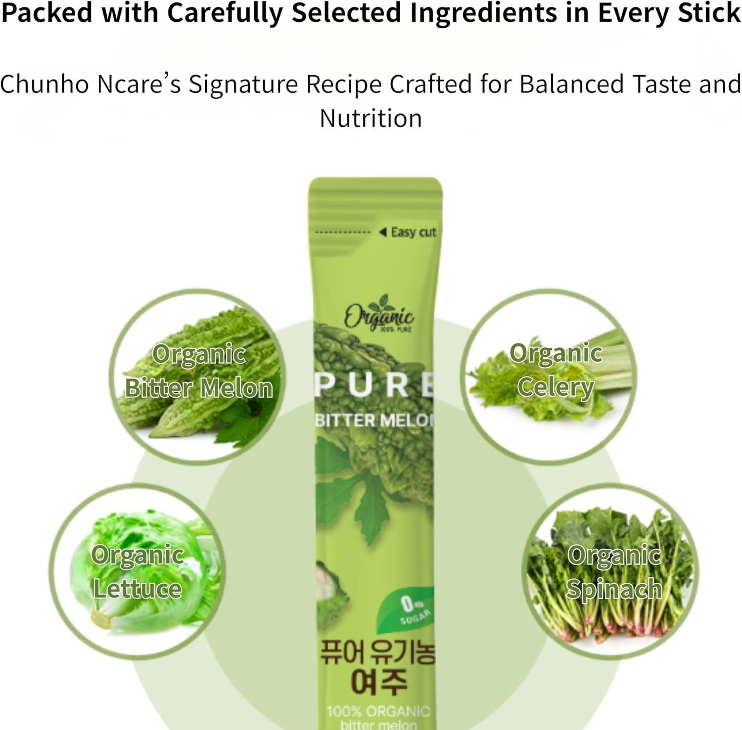 Pure Organic Bitter Melon Juice Sticks, Sugar Free Vegetable Blend with Organic Bitter Melon, Lettuce, Celery & Spinach, No Sucralose or Artificial Flavors (14 Sticks)
