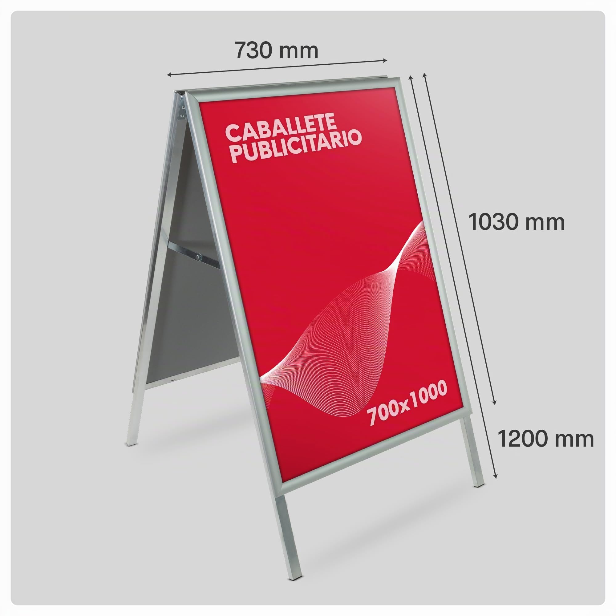 Caballete Publicitario de Aluminio Gris | Expositor Doble Cara con Sistema Click y Protector Antideslumbrante | Caballete para Carteles y Anuncios | Medidas 700x1000 mm