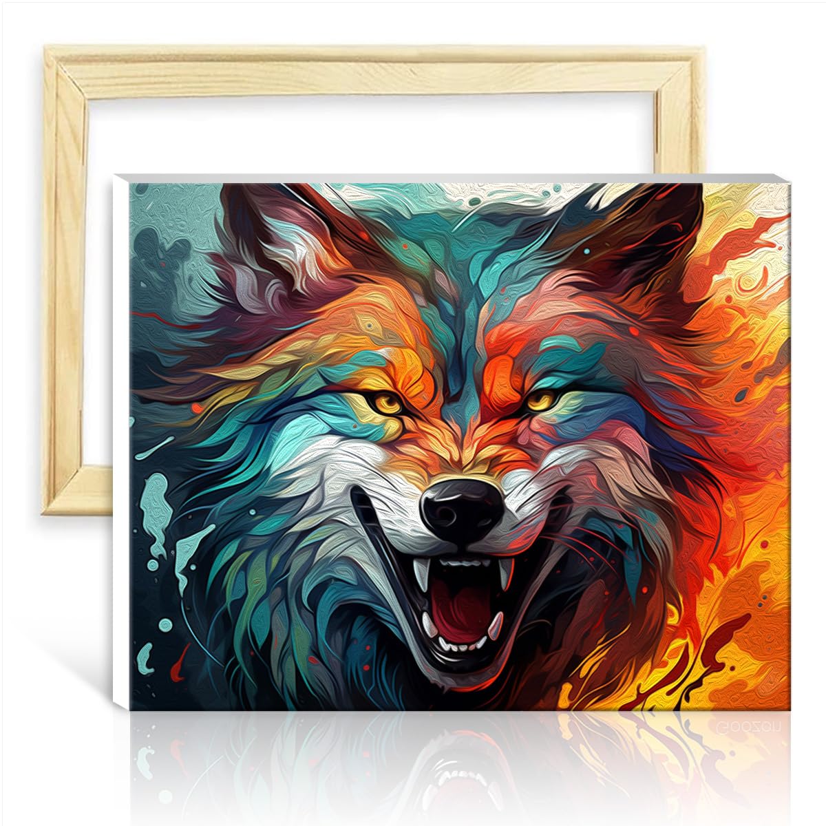 TANGFEIY Paint by Numbers Kits fire Wolf DIY Oil Painting Adults Acrylic Number with Paintbrushes Project for Home Decor Gifts DIY Frame(40x50cm) โ image 1