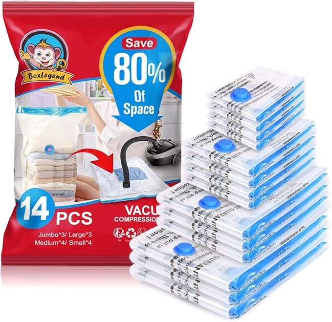BoxLegend Vacuum Storage Bags 14 Bags 3*Jumbo + 3*Large + 4*Medium