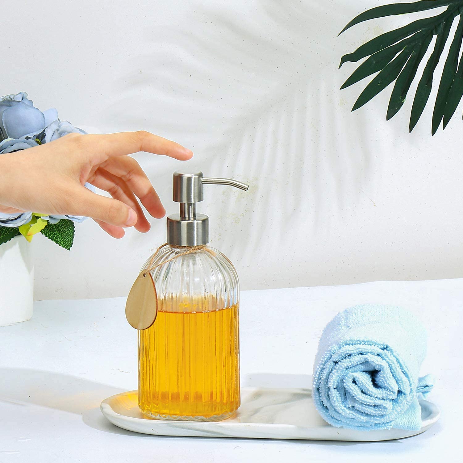Luxansa Pack of 1 Clear Glass Soap Dispenser Set for Bathroom, Liquid Hand Soap Dispenser Bottle with Pump, Wash Basin, Handwash Liquid Bottle, Glass Sanitizer Hand Dish Dispenser for Kitchen 1
