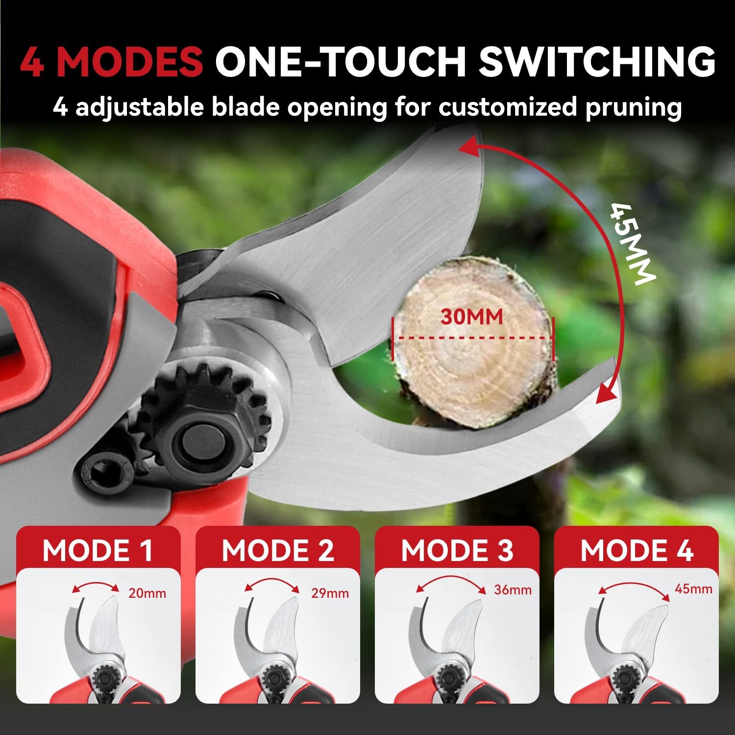 ONEVAN elagueuse sur perche, 4 en 1 coupe branche telescopique avec 2 batteries 4 Ah, mini tronçonneuse sans fil 15 cm + secateur electrique 25 mm (Rouge, Avec 2 batteries)