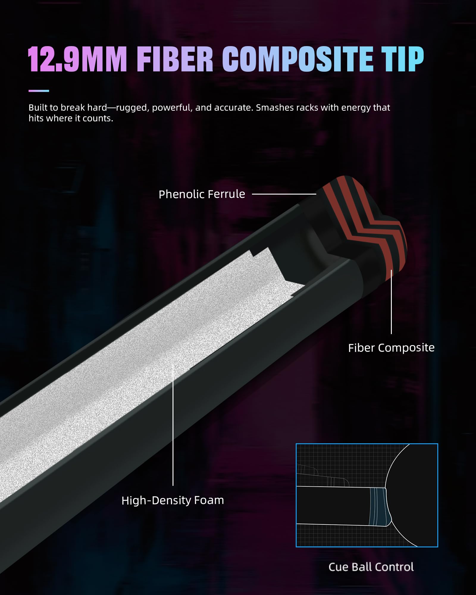 KONLLEN Heavy Hitter Jump Break Cue 3-Pieces Carbon Fiber Break