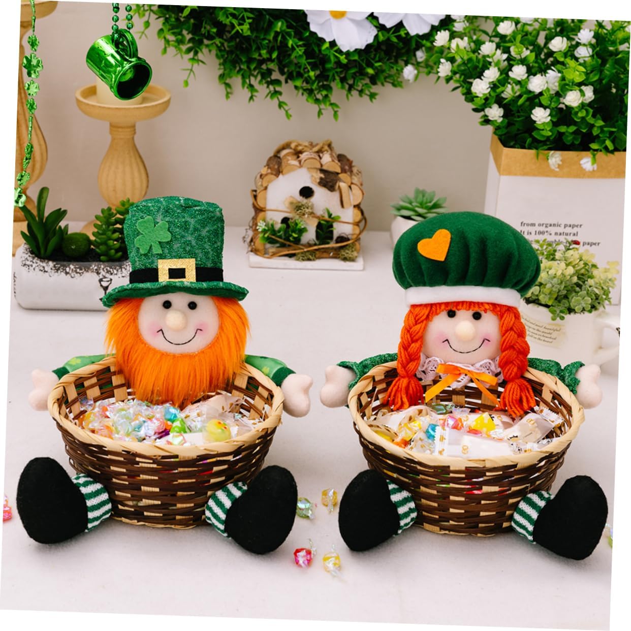 Cabilock Patrick's Day Candy Basket Adorable Leaf Design Versatile Storage Container for Treats for Home Office and Festive Decor for Celebrating Patrick's Day