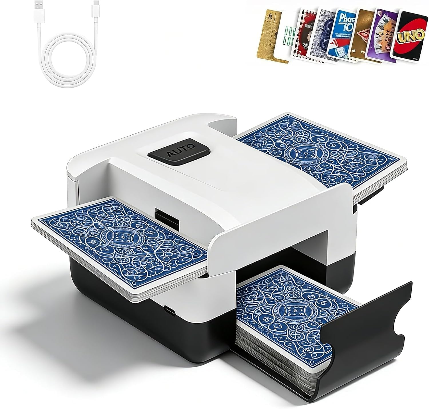 Barajador de Cartas Automático, Mezclador Eléctrico, Mezclador de Cartas Eléctrico,Card shuffler para 1-2 Barajas, Recargable 2000mAh, Silencioso para Póker, Blackjack, UNO, Texas Hold'em
