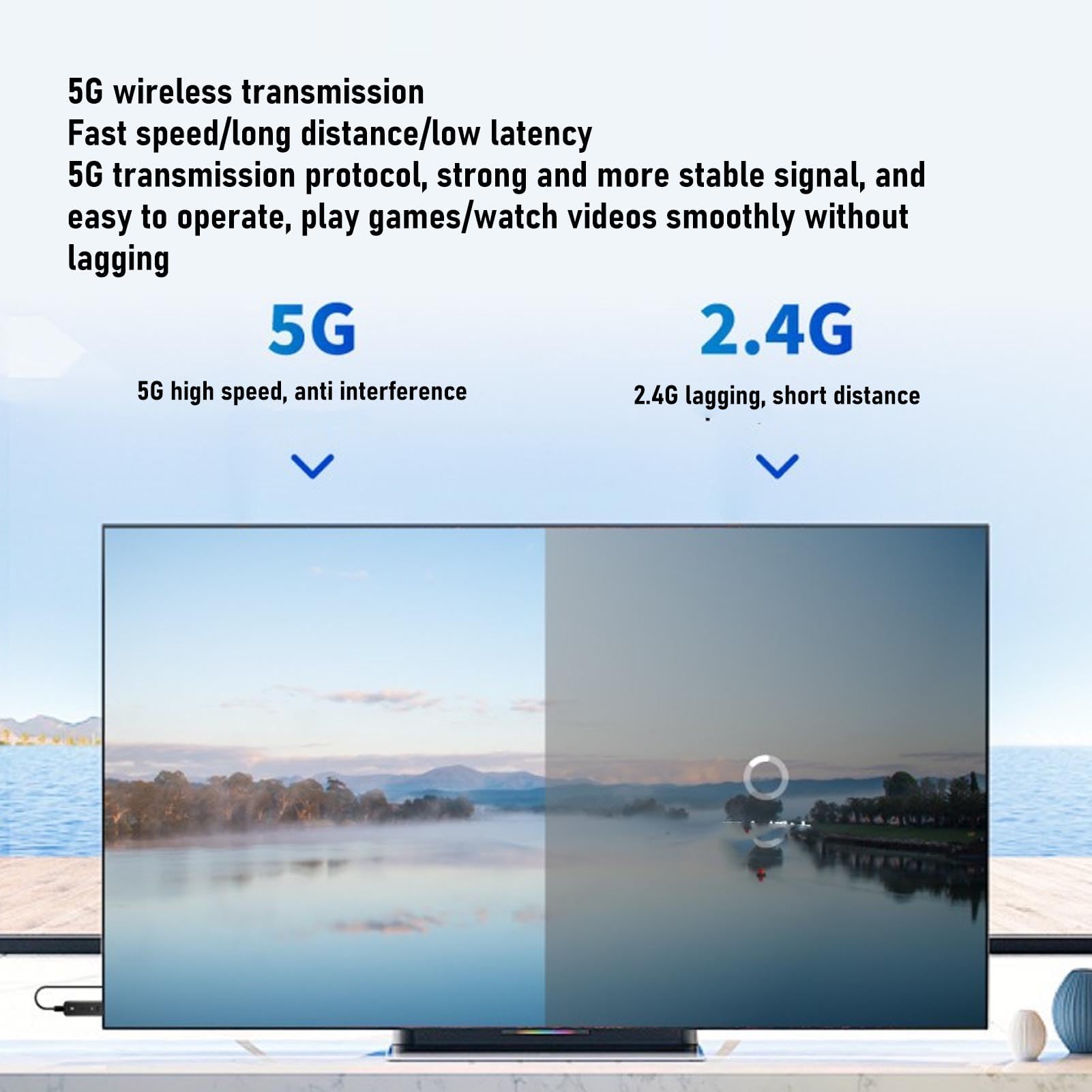 Tonysa Wireless HD Multimedia Nadajnik i Odbiornik, Dekodowanie 4K 1080p Wyjściowe, Podwójny Pasmo 2.4G/5G, Plug & Play, do Przesyłania Strumieniowego do Telewizji/projektora, Typ C