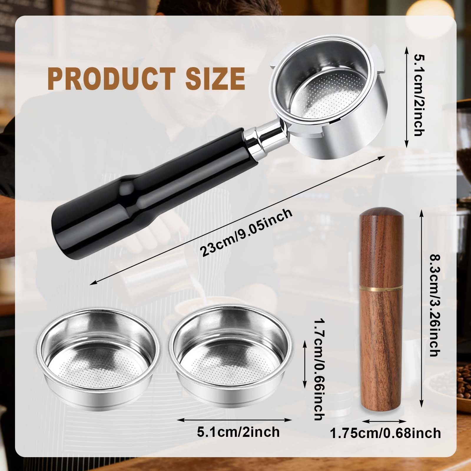 Portafiltro Senza Fondo 51mm 3 Anelli Compatibile DeLonghi Dedica EC680 EC685 EC885, Filtro Acciaio Inoxidable x2 + Agitatore WDT 6 Aghi – Kit Barista con Manico ABS