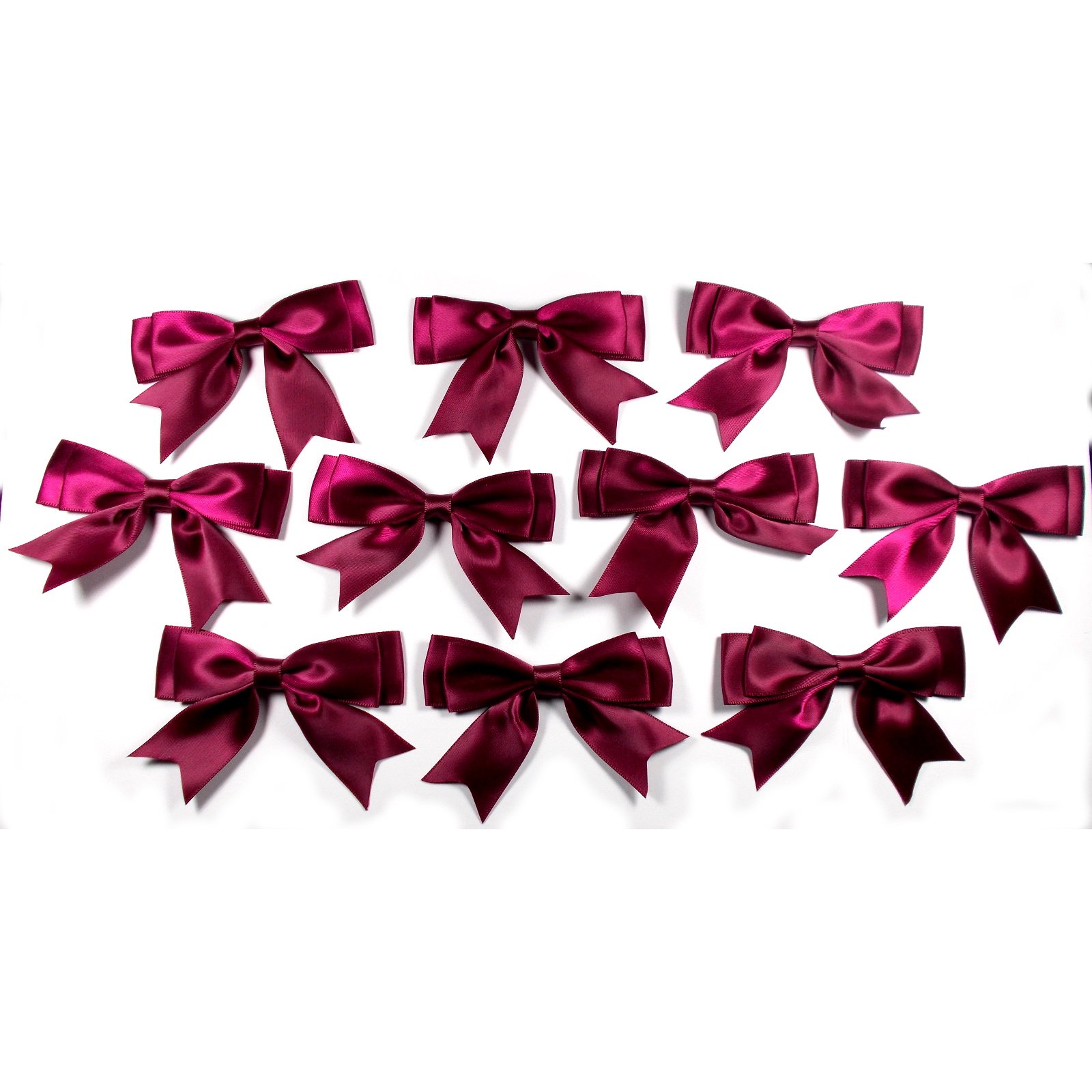 Push The Button Burgundy Large Satin Ribbon Double Bows 8Cm Wide Pack Of 10 (Burgundy)
