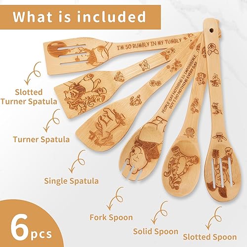 Miniatura 4 de 7 accesorios de cocina Winnie  Regalos de oso Pooh para mujeres  Juego de utensilios de bambú  Regalo de cumpleaños  Cucharas de madera para