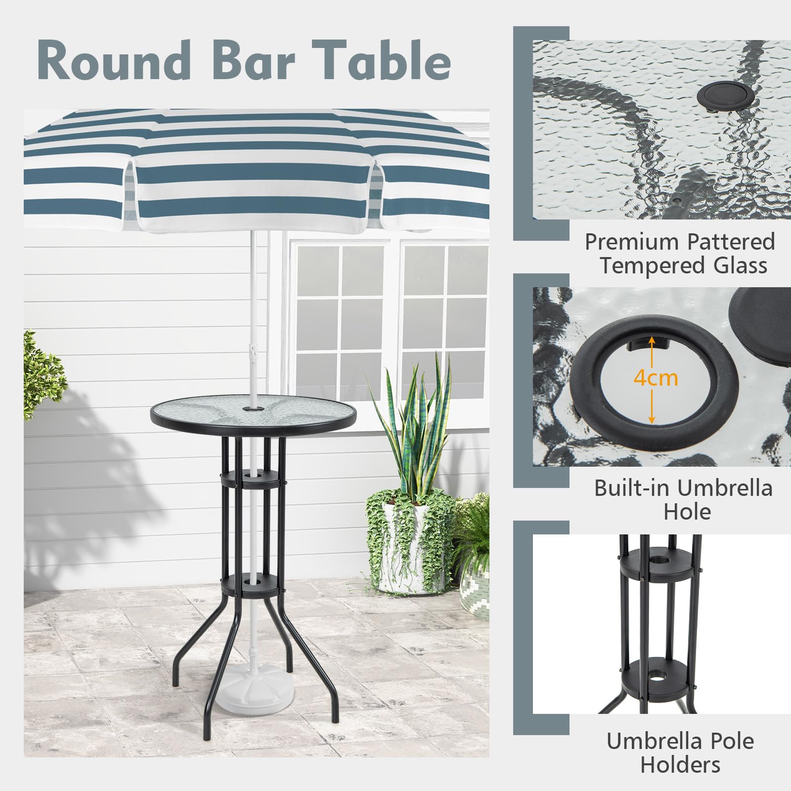 GIANTEX Table de bistrot avec 2 chaises pliantes, 3 pièces - Ensemble de bistrot - Table de balcon ronde - Chaises et table pour balcon - Meubles de jardin
