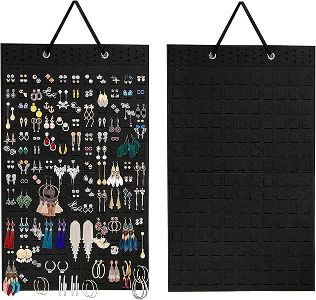 WUBAYI Earring Organizer Hanging Jewellery Organiser Stand Holds Up To 300 Pairs Soft Felt Wall Mount Earring Display Holder Stud Earrings Organizer for Women Girls (black)