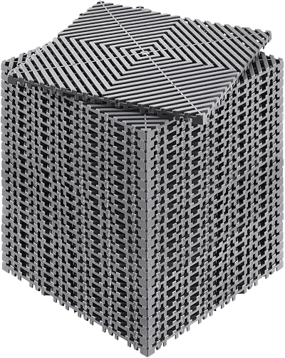 VEVOR Interlocking Drainage Mat, 12โ x 12โ Modular Interlocking Cushion, 24 Pcs Splicing Drainage Mats, Non-Slip Gray PP Drainage Floor Tile and Shower Mat, for Garage, Garden, Kitchen & Outdoor