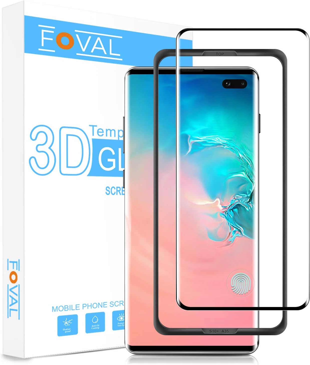 FOVAL Galaxy S10 Plus Screen Protector Glass, Compatible with Fingerprint Scanner, Tempered Glass Screen Protector for Samsung S10+ with Easy Installation Tray(NOT Work for Verizon S10 Plus 5G)