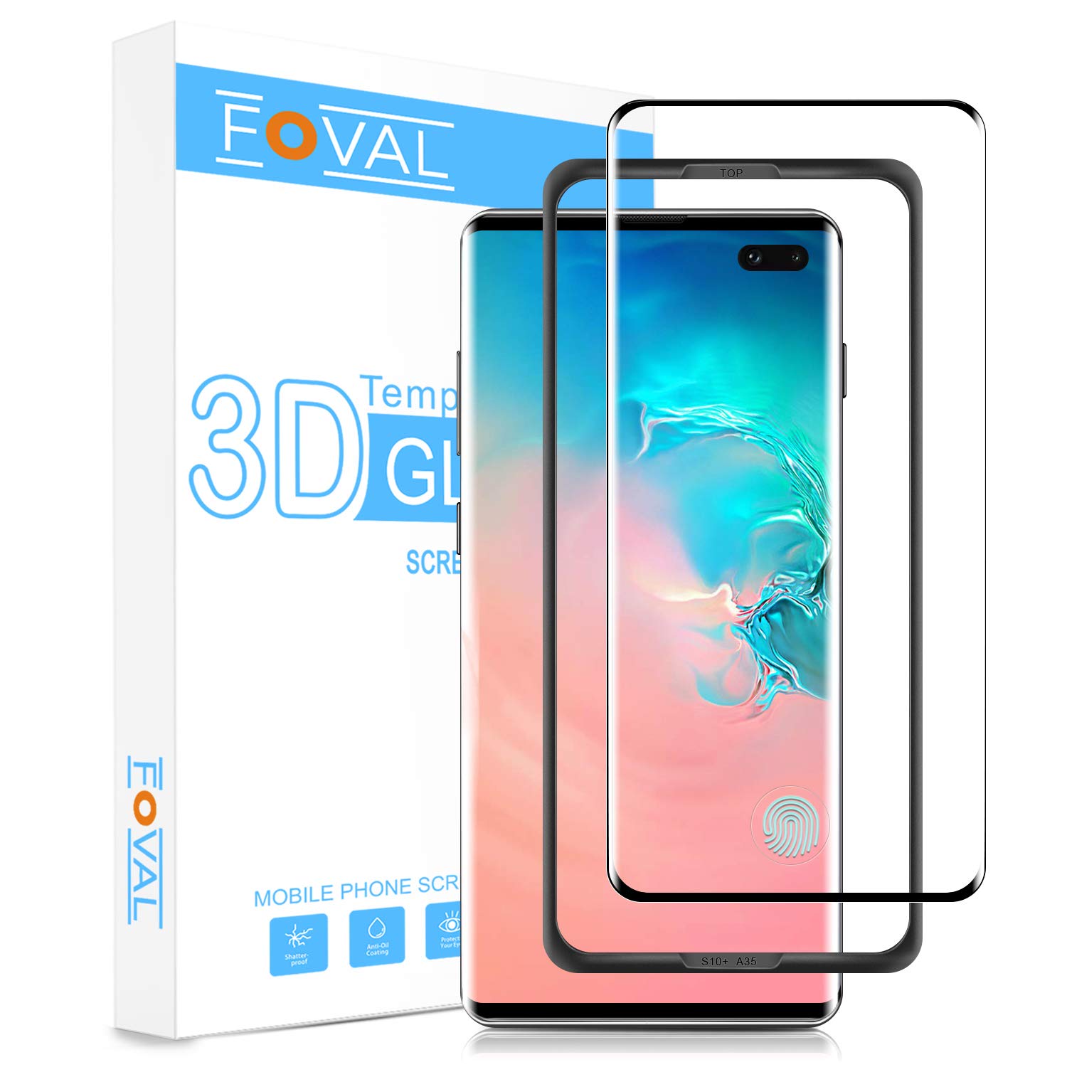 Galaxy S10 Plus Screen Protector Glass, Compatible with Fingerprint Scanner, Foval Tempered