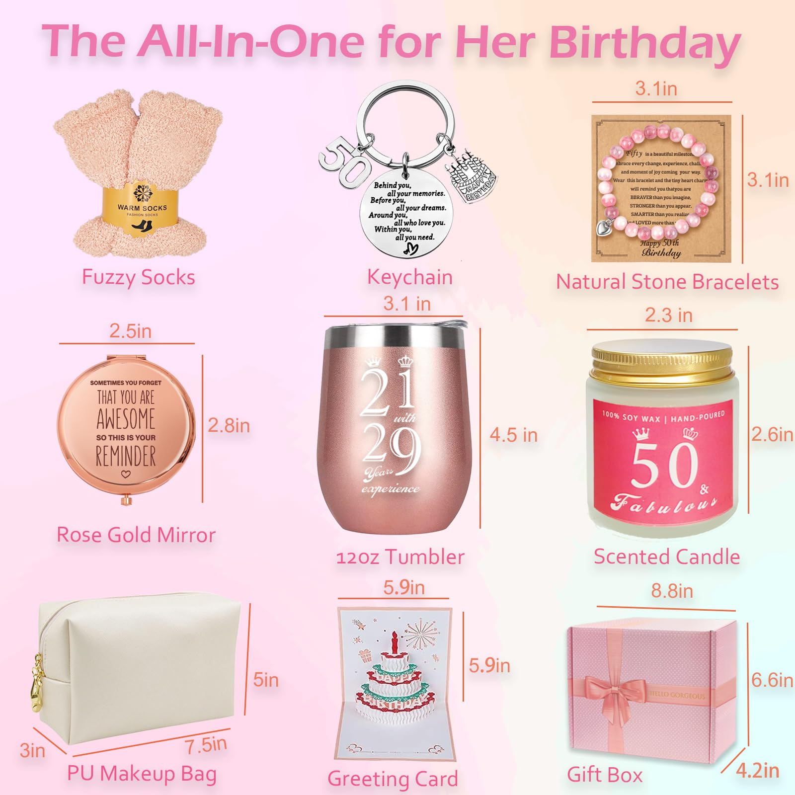 Awfrky Cadeau 50 ans Anniversaire Femme, coffret cadeau de joyeux 50e anniversaire pour meilleures amies, femme, maman, épouse, fille, sœur, sa petite amie, collègue, meilleure amie