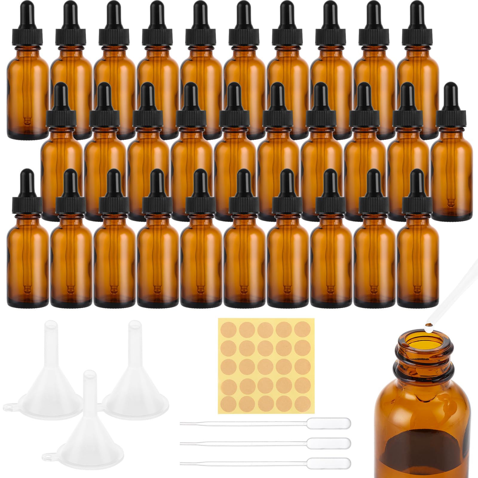 Frasco Cuentagotas Cristal 30 ml Ámbar para Aceites Esenciales, Perfume, Laboratorio