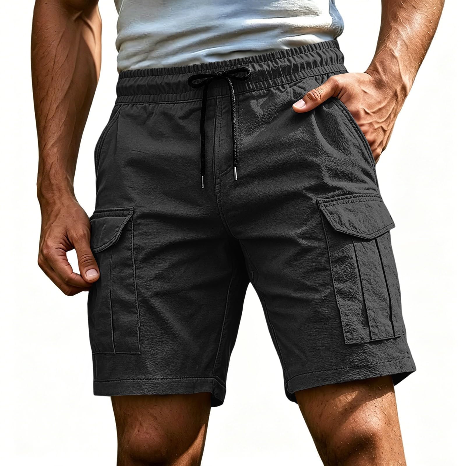 Short de travail pour homme - Longueur genou - Short cargo d'été avec