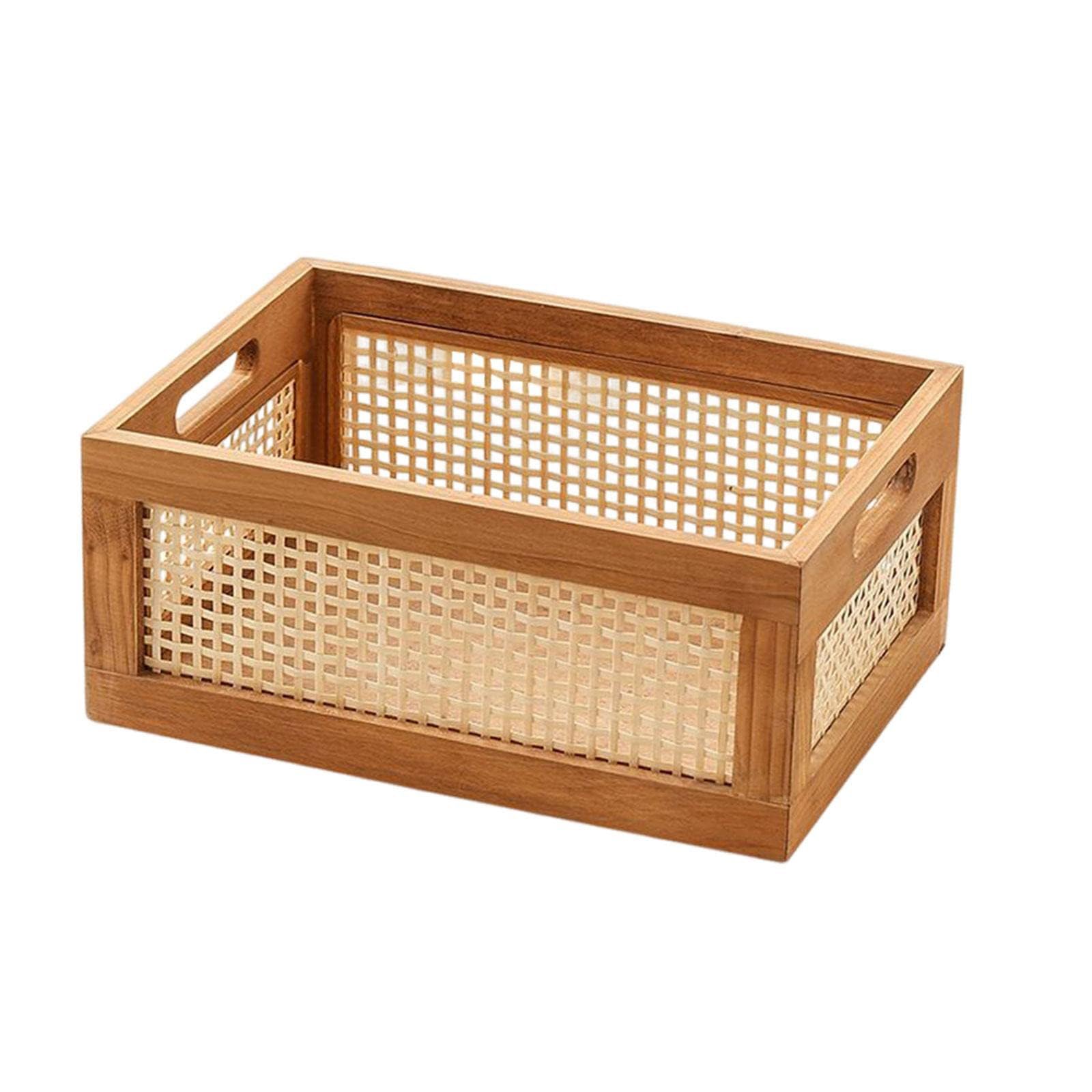Mekalero Multicolor Wood Storage Basket Decorative Woven Desktop Organizers For Stationery Household Cosmetic And Snacks Home Organization Basket