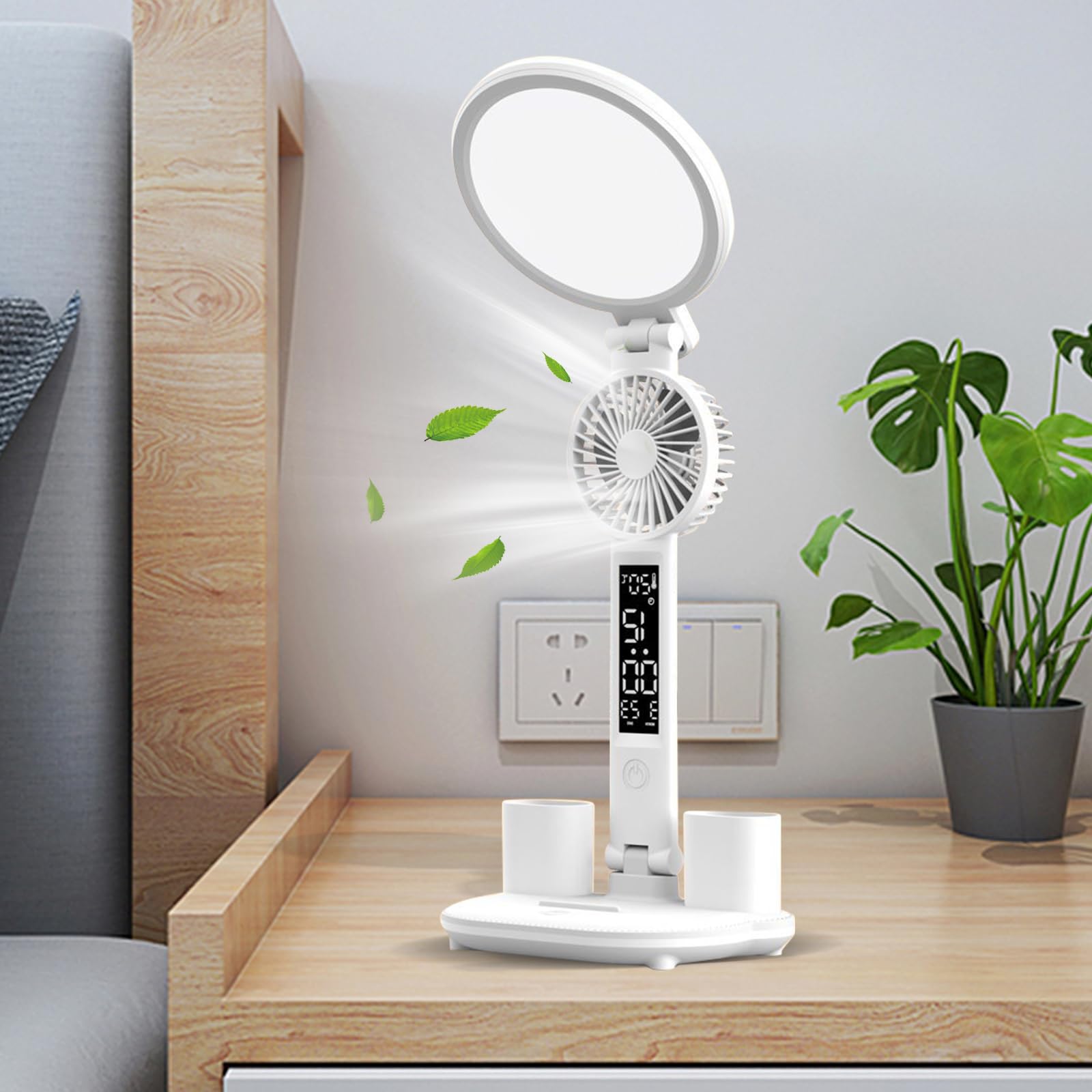 Lampada da scrivania a LED con 2 portapenne, ora, data