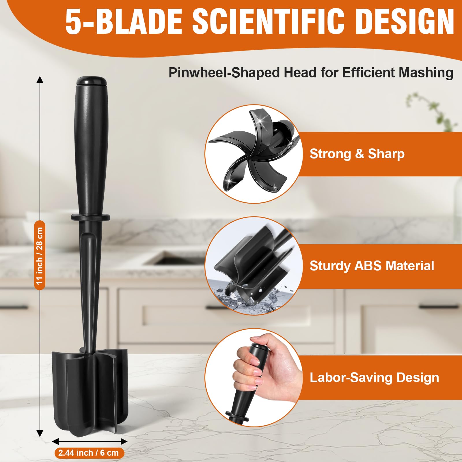 Mince Masher, 2PCS Ground Beef Meat Masher with 5-Blade Head, Versatile High-Temp Heat-Resistant Hamburger Meat Chopper - Image 2