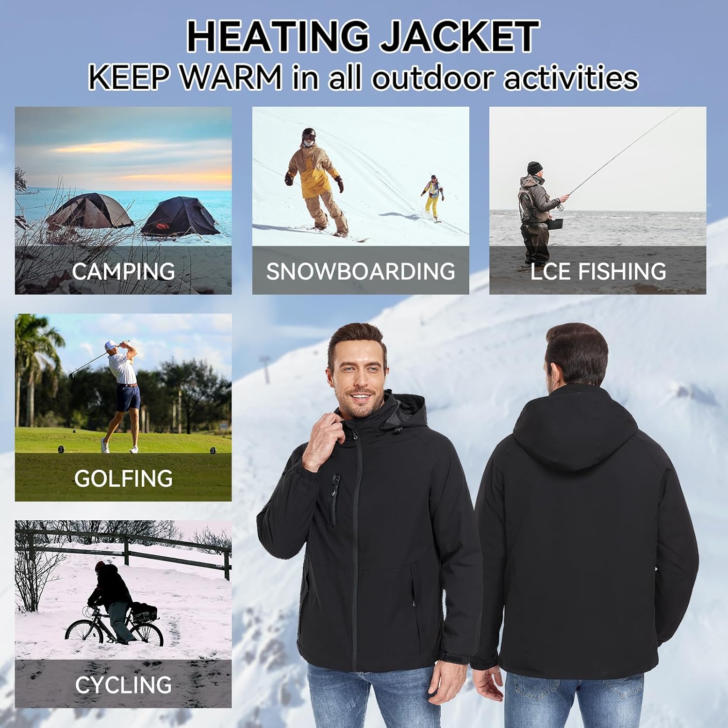 Men's 3-in-1 Heated Jacket with Battery, Waterproof Windproof Detachable Soft Shell Heating Coat for Winter, XL - Image 6