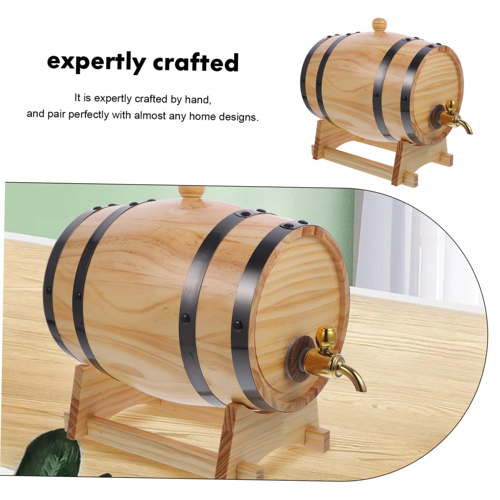 Dispenser per botte di vino in legno, 3 l, per birra e whisky, per vino, perfetto per feste e bar di casa, colore casuale