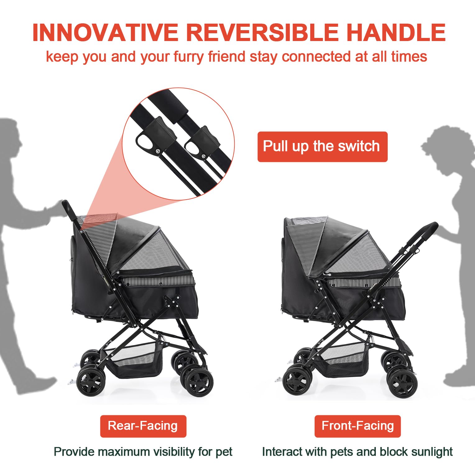 Amazon.com: LPOTIUS Lightweight Dog Stroller with Reversible Handle for  Medium Small Dogs and Cats, Foldable Pet Stroller Travel Carriage with  Large Storage Basket, 4 Wheels, Black : Pet Supplies