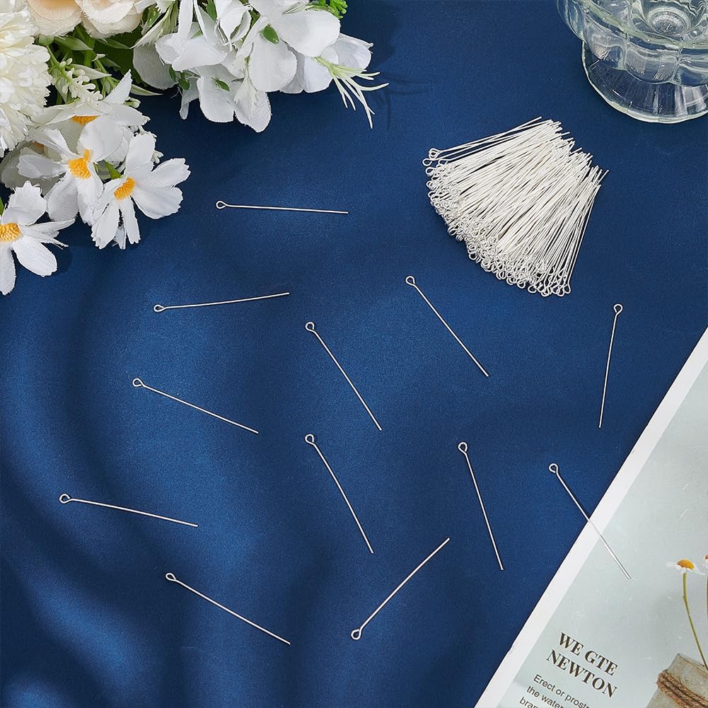 220Pcs Head Pins 925 Sterling Silver Plated Flat Ball Head Eye Pins Brass Jewelry Pins Needles 45mm for Jewelry Making Findings Accessory Supplies DIY Craft Earring Charms Necklace