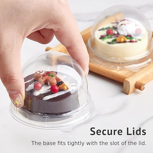 Miniatura 4 de Zezzxu Paquete de 50 mini recipientes de plástico transparente para cupcakes con tapas de cúpula para galletas cubiertas de chocolate, magdalenas,