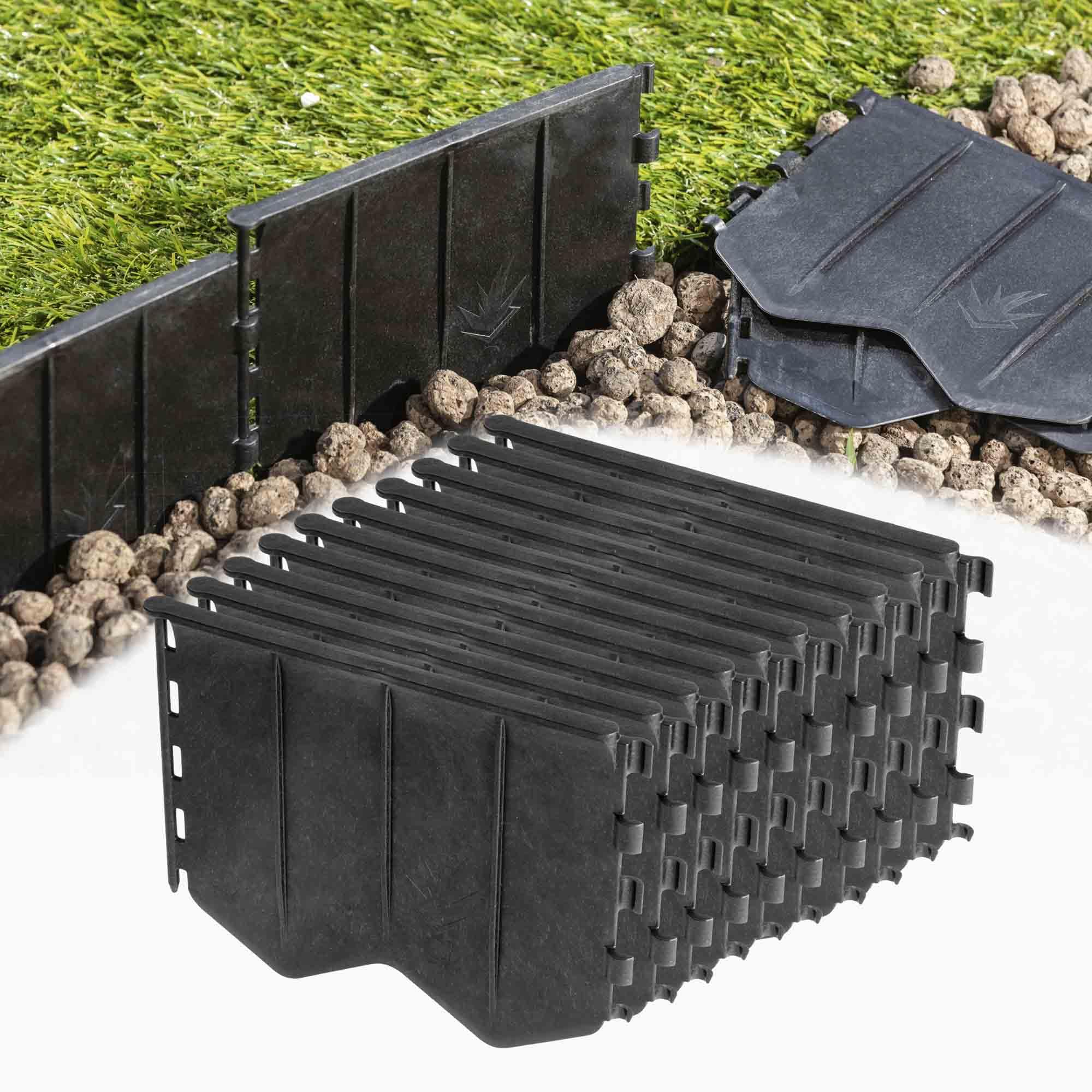Lawn Garden Edging Border Dig - In 12CM High Flexible Flower Bed Edge and Reinforced Plastic Pegs, Professional Landscape Dividers (Black, 5m - 16ft)