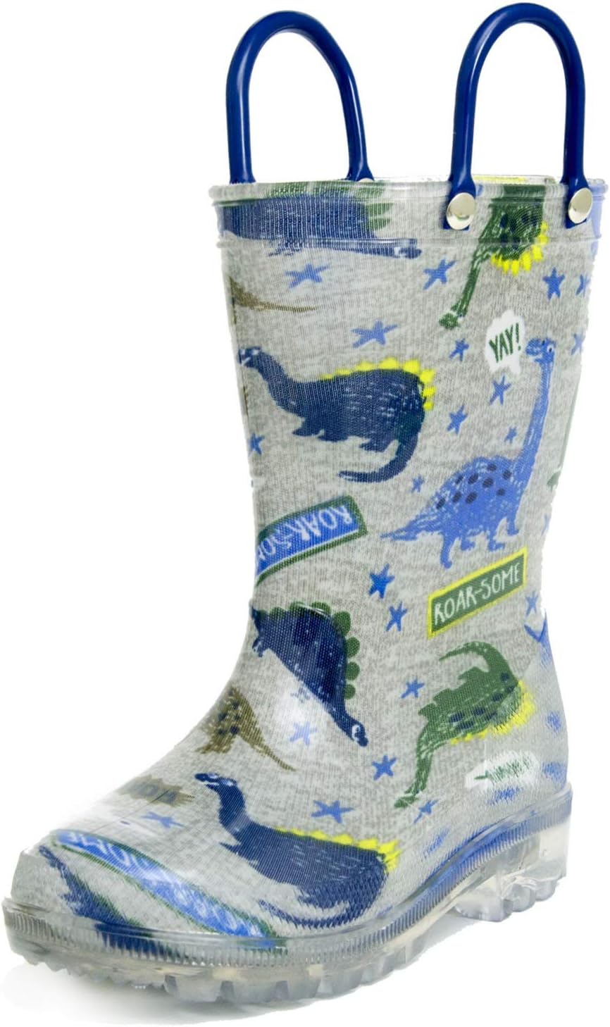 HugRain Light Up Rain Boots for Little Kids 12 Little Kid Dinosaur Grey