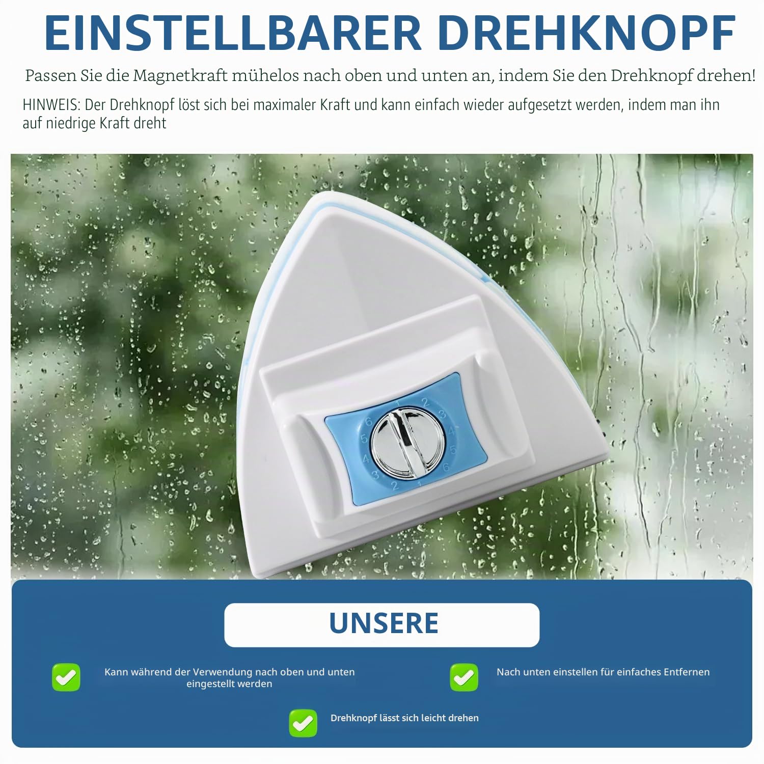 Doppelseitiger magnetischer Fensterreiniger, Verstellbarer magnetischer Doppelfensterwischer, Ausrüstungsreinigungsbürste, geeignet für 3–30 mm Dicke von Hochhaus- und Automobilglasfenstern (1