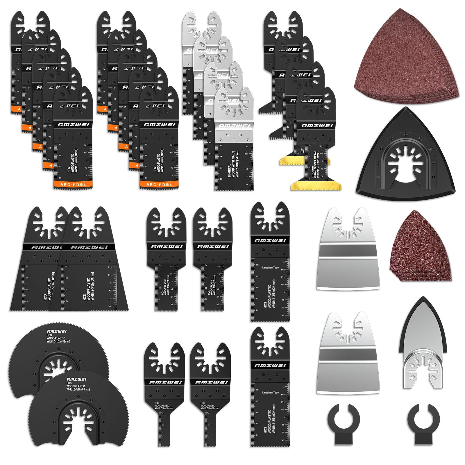 AMZWEI 154 Metal Wood Oscillating Tool Blade, Titanium Oscillating Saw Blades with Sandpaper, Quick Release Multi Tool Blades Kits for Dewalt Ryobi Milwaukee Rockwell Fein Makita