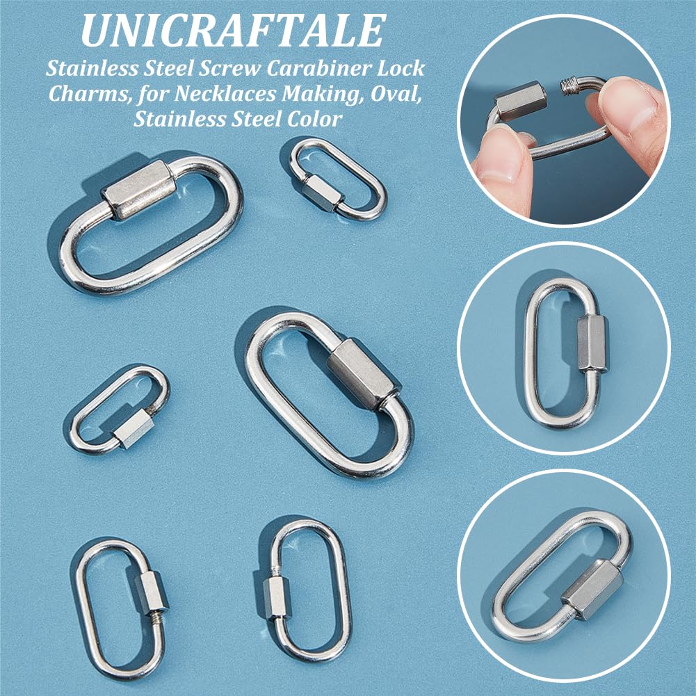 UNICRAFTALE 6 Pezzi Moschettoni A Vite In Acciaio Inox 304 - 3 Dimensioni 21-37mm, Ganci A Molla Ovali Per Portachiavi, Borsa, Fai-da-te - 2