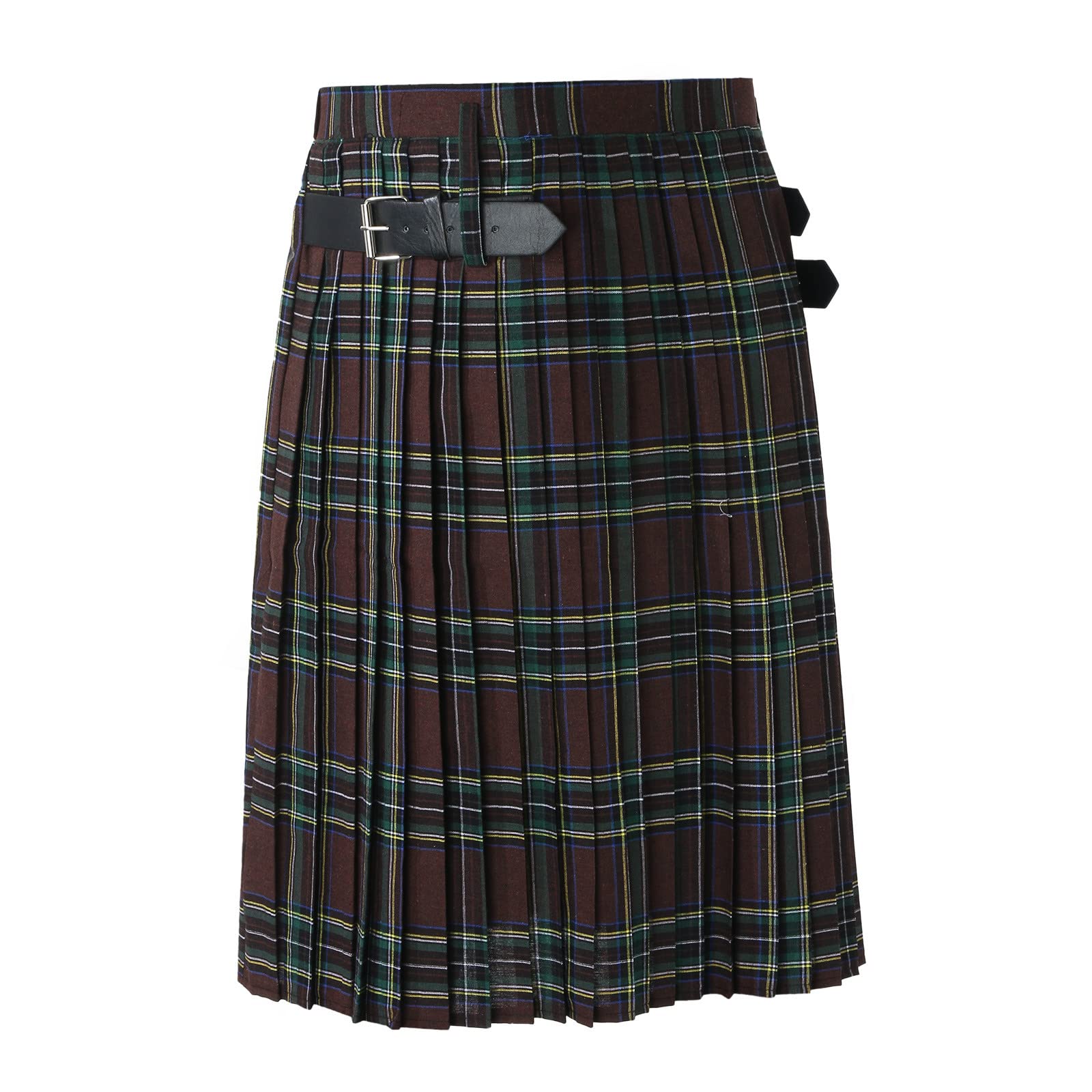 Scottish Mens Kilt Traditional Highland Tartan Utility Kilt, Traditional Tartan Kilt for Men(Brown,Large)