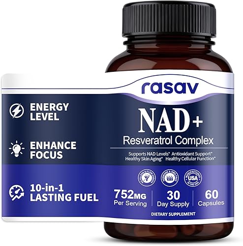 Rasav Suplemento NAD 10 en 1 Extra Strength – NAD Resveratrol con CoQ10, Urolitina A, extracto de té verde y ALA – Suplemento alternativo NMN para