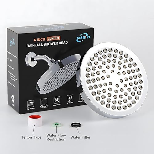 Miniatura 5 de Cabezal de ducha de lluvia de alta presión, 6 pulgadas - Cabezal de ducha de lujo moderno con reemplazo ajustable perfecto, limitador de flujo