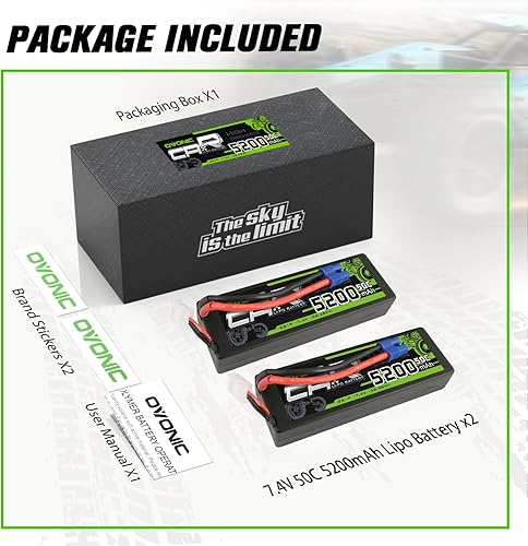 Miniatura 6 de OVONIC Lipo Batería 5200mAh 50C 7.4V 2S RC Batería con conector EC3 para avión RC DJI Quadcopter RC Avión RC Helicóptero RC Coche Camión Barco 2pcs
