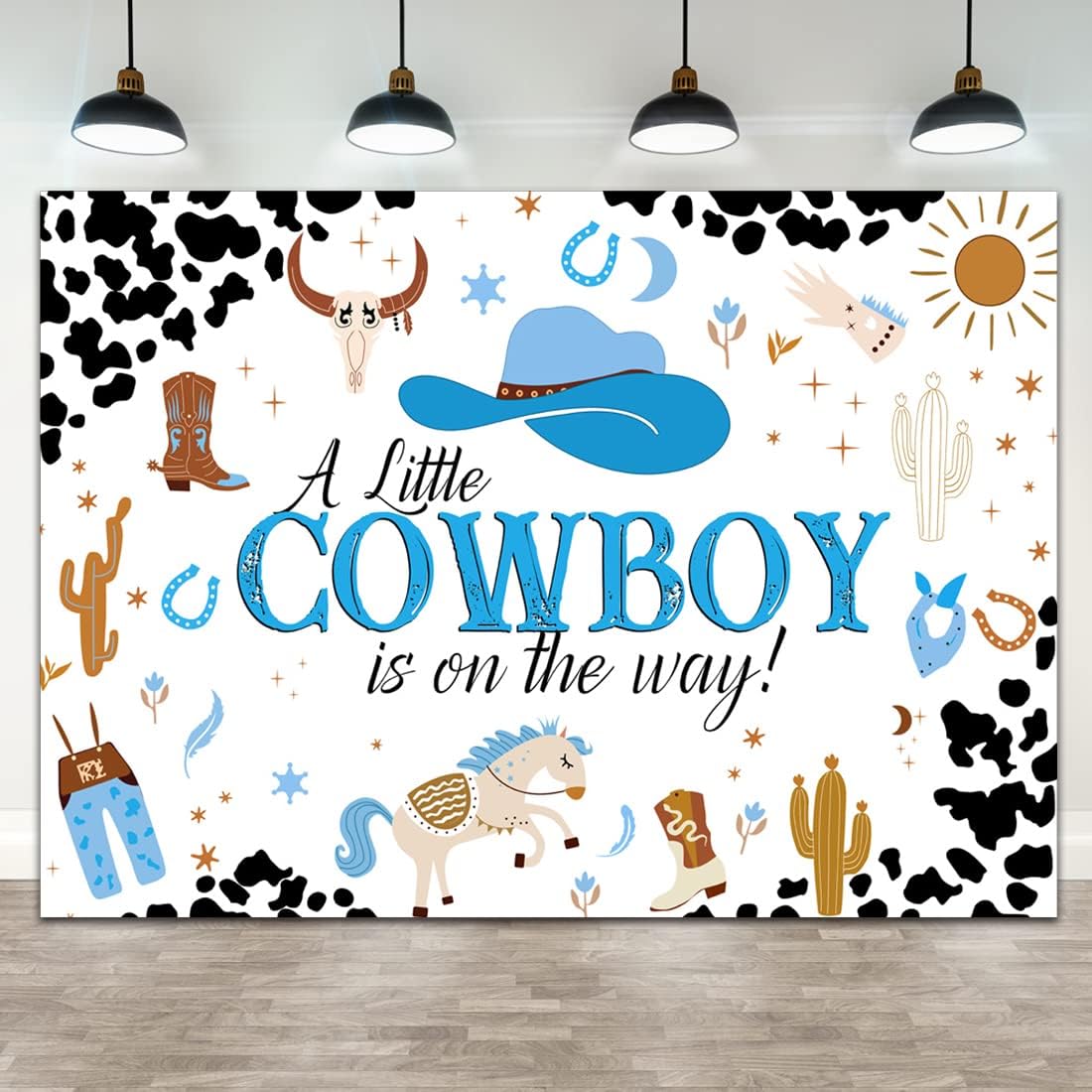 Amazon.com : Lofaris Blue Cowboy Baby Shower Backdrop A Little Cowboy ...