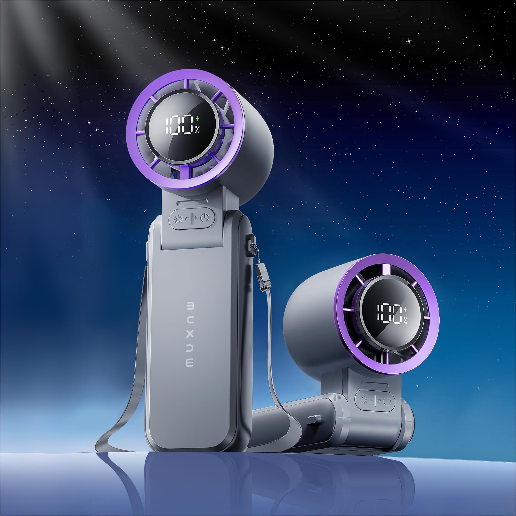 Mini ventilador portátil de mano turbo de 100 velocidades y batería de 3600 mAh con pantalla LED