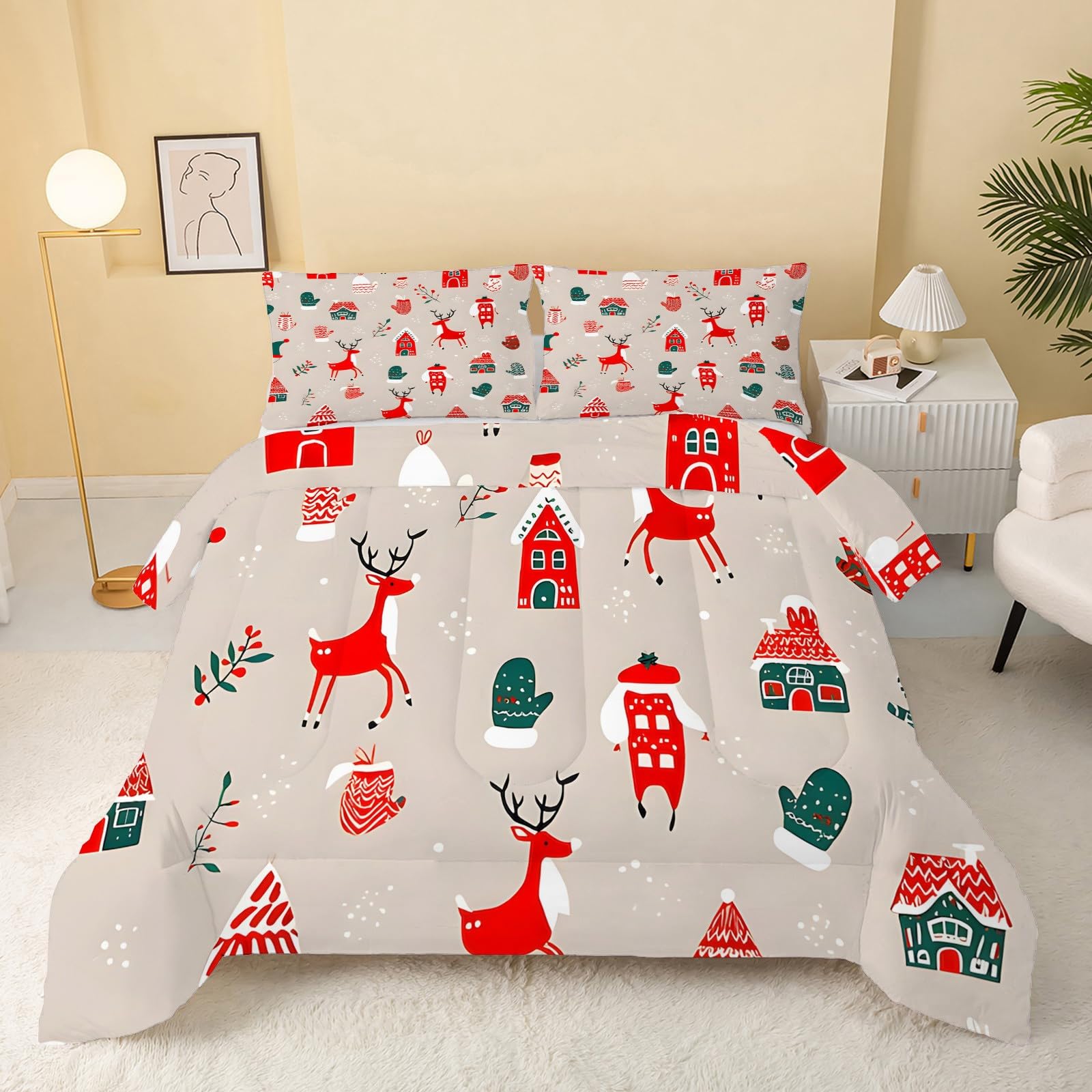 Couette 220x240 4 saisons réversible marron pour une ambiance de Noël rétro chaleureuse